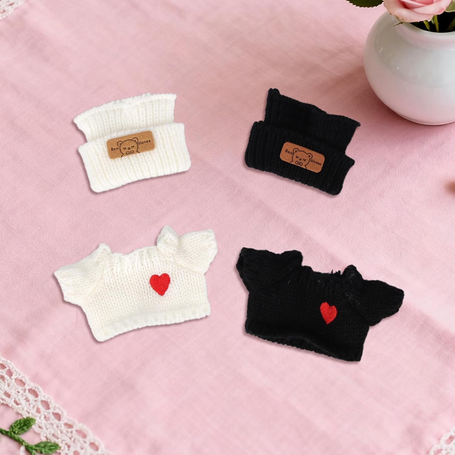 2 Set Doll Clothes, White and Black Plush Doll Clothes Include Hats & Cute Dolls Outfit Accessories Gifts for 6.7in Dolls Only Include Outfits