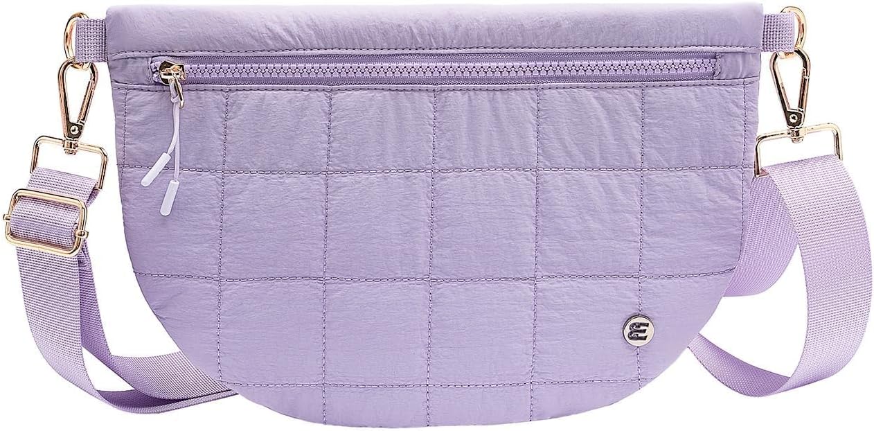 Quilted Crossbody Bags for Women - Stylish Puffer Shoulder Purse Puffy Fanny Packs for Women, Lightweight Belt Bum Bags Cross Body for Travel, Commute, Purple