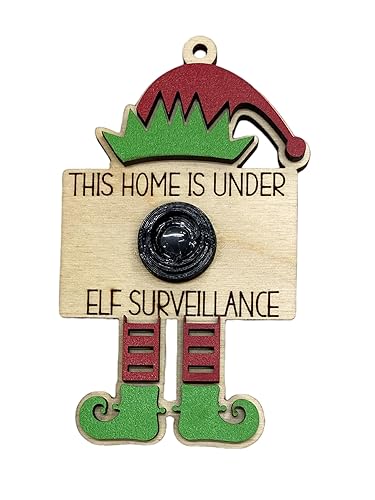 MissyMadeCo Handmade Elf Surveillance Camera Wooden Christmas Ornament, Santa Spy Lens Tree Decoration, 3D Layered, Festive Holiday Decoration.