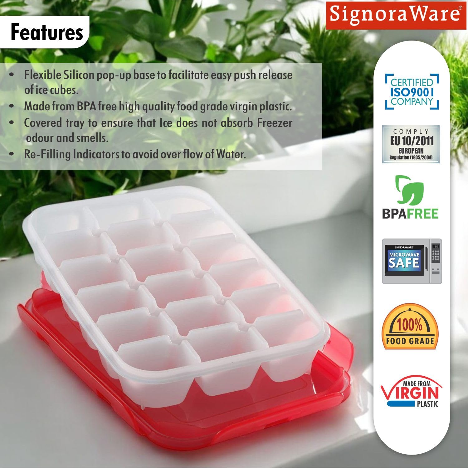 Signoraware ice trey plastic Lock N Lock 18 cubes, Red - Image 4 thumbnail