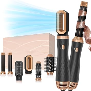 6 in 1 Hair Dryer Brush Set, Blow Dryer Brush Upgrade Detachable Air Styler Wrap Air Curler, Curly Twist Hot Curling Iron, Negative Ion Blow Dryer Hot Styler, Travel Hair Styling Tool