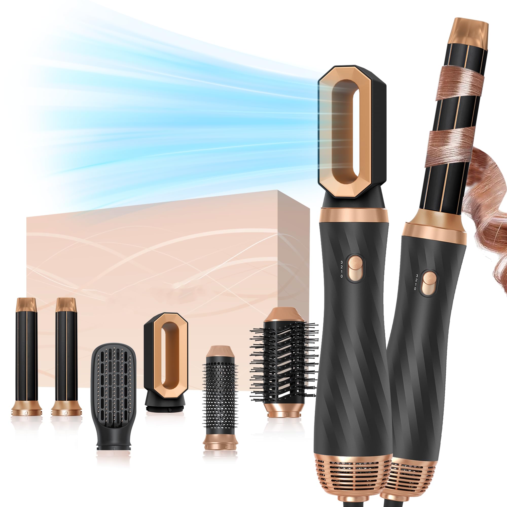 6 in 1 Hair Dryer Brush Set, Blow Dryer Brush Upgrade Detachable Air Styler Wrap Air Curler, Curly Twist Hot Curling Iron, Negative Ion Blow Dryer Hot Styler, Travel Hair Styling Tool