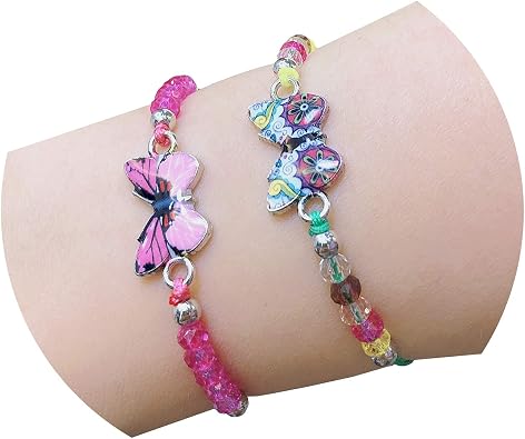 Elesa Miracle 12pc Women Girl Butterfly Woven Friendship Crystal Bead Bracelet Value Set Kids Party Favor Adjustable Bracelet