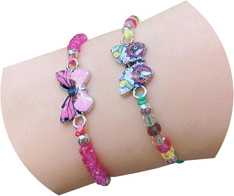 Elesa Miracle 12pc Women Girl Butterfly Woven Friendship Crystal Bead Bracelet Value Set Kids Party Favor Adjustable Bracelet