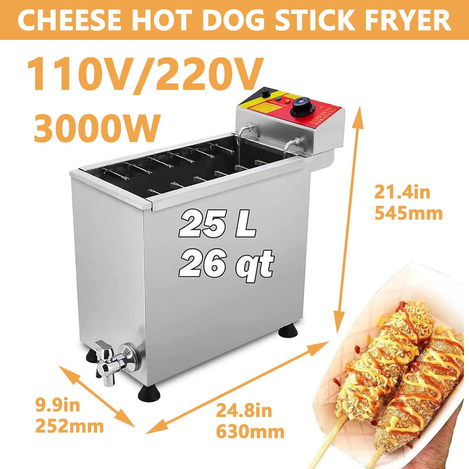 Macchina Elettrica per Hot Dog Coreani con Formaggio E Mozzarella, Friggitrice per Hot Dog Coreani, Macchina per Snack Commerciale Automatica con 12 Ganci E Grande capacità
