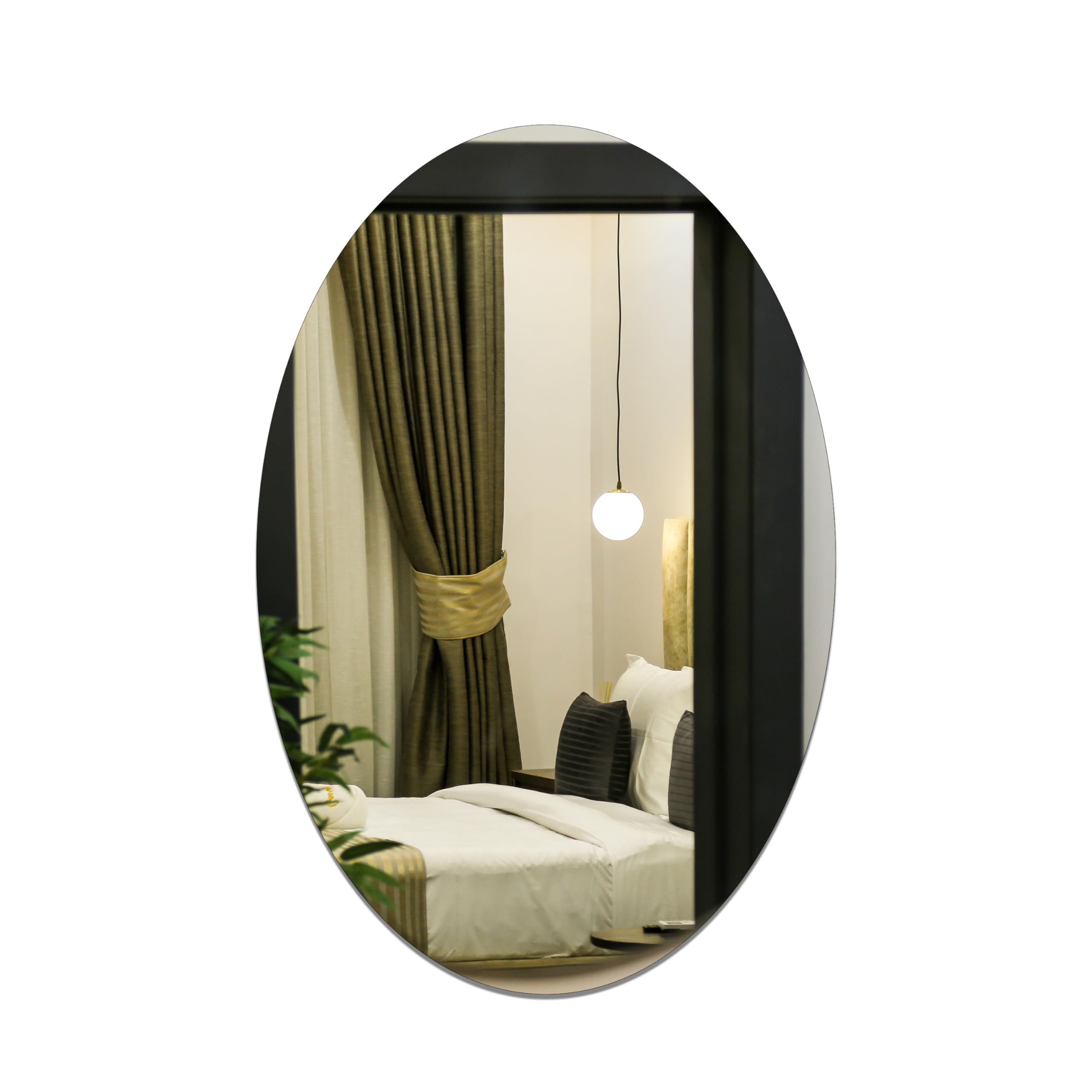 NO-Blur Oval Shape Adhesive Mirror for Bathroom Tiles, Heavy Duty Mirror Sticker for Bedroom Living Room Wall, Wash Basin Mirror (30 by 20 cm)