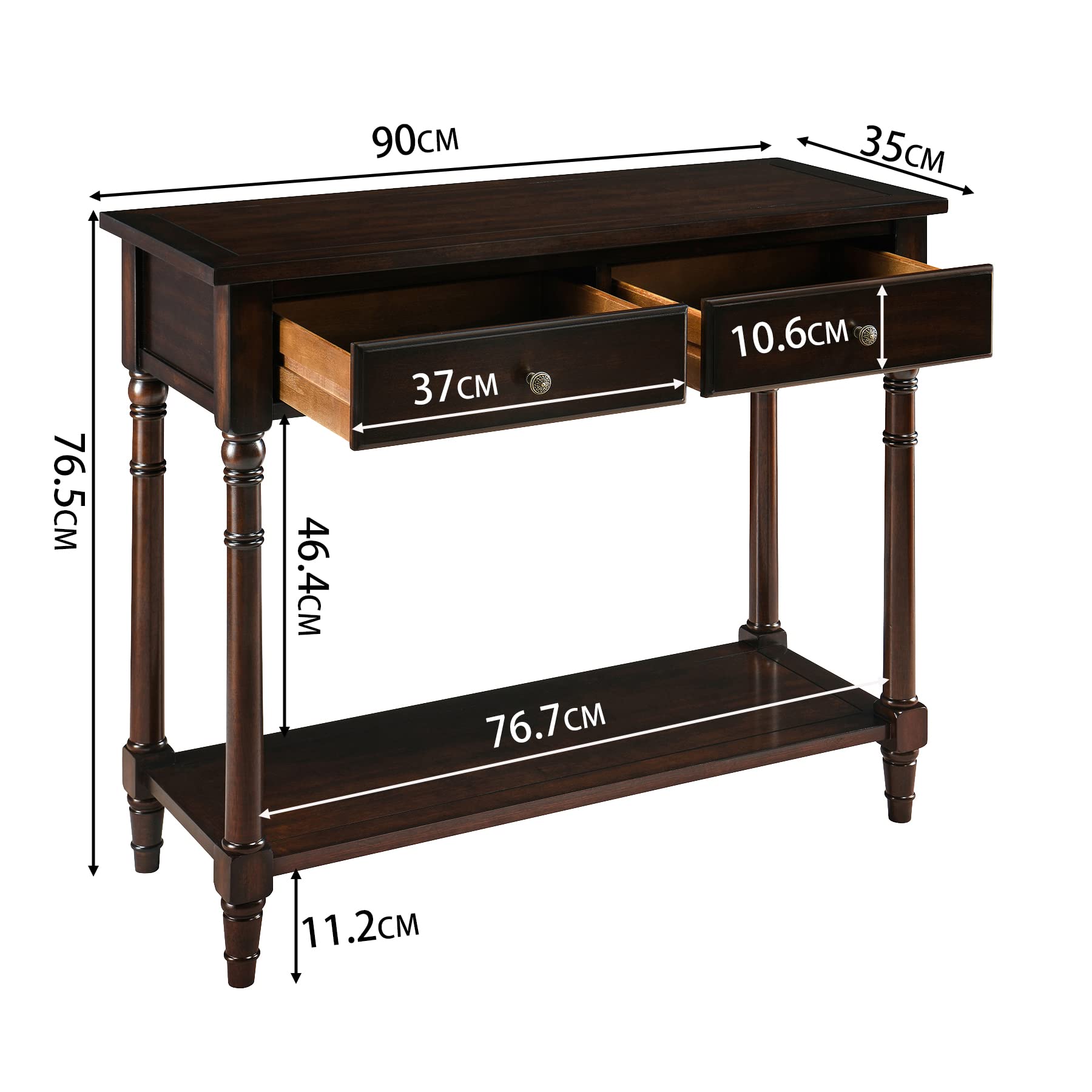 Consolle con cassetti portaoggetti, consolle sottile per corridoio, tavolo compatto da esposizione, tavolo da salotto o ingresso, facile da montare, marrone ciliegia SFZ-004-DC