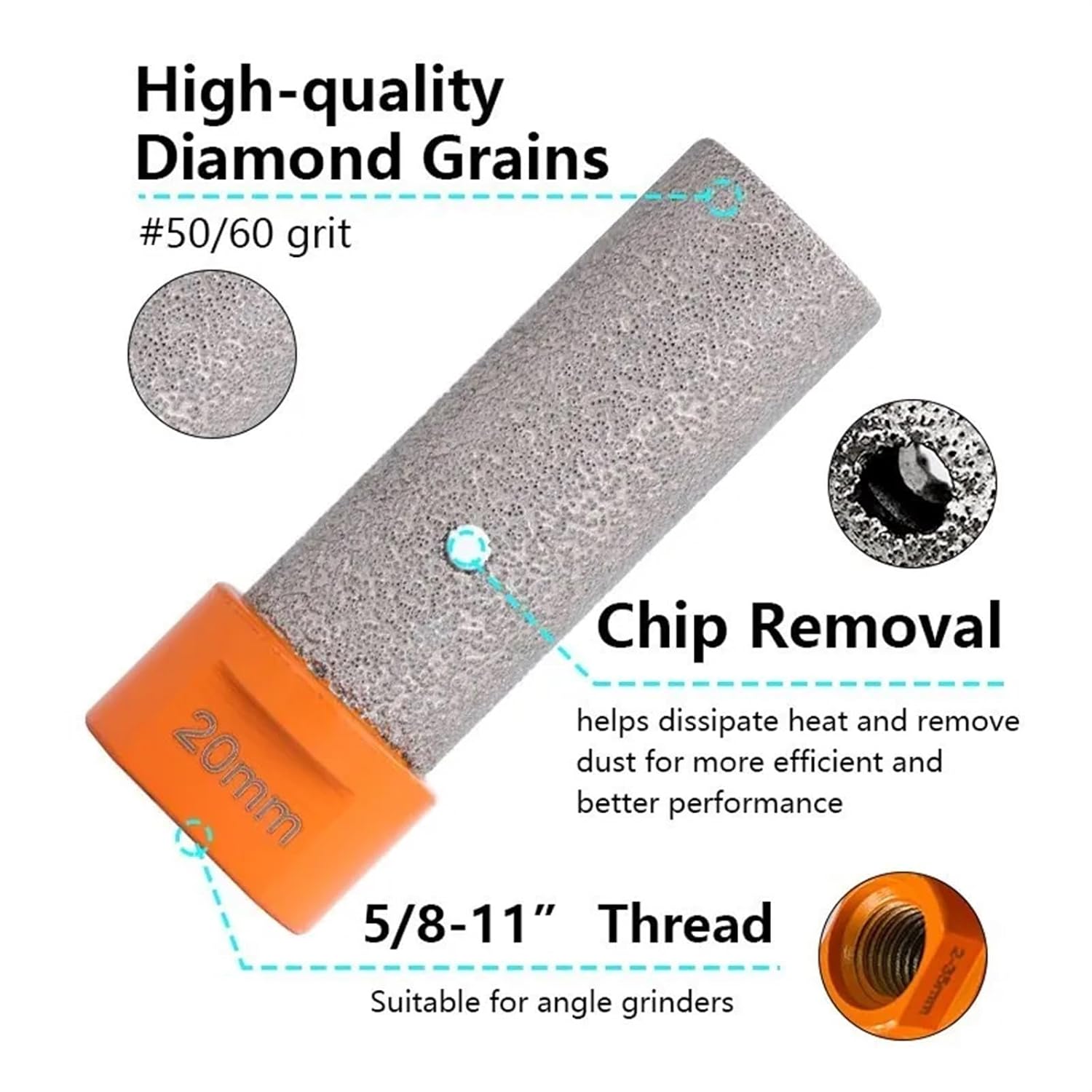M14 Thread Diamond Finger Bits Enlarge Grinding Holes Dia 6/10/12/15/20/25/30mm Tile Stone Countertop Diamond Bits 1Pcs(50x20x65x15)