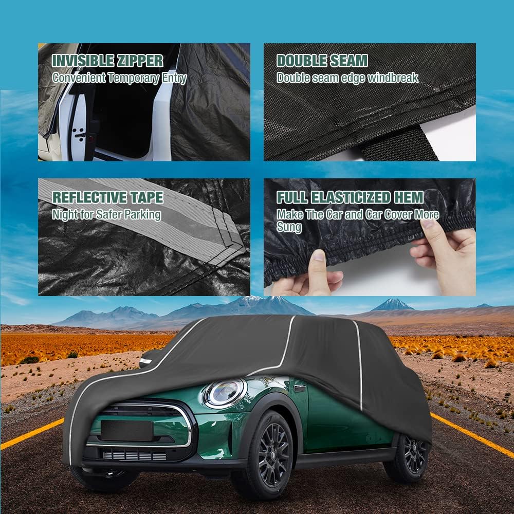 Waterproof Car Cover Compatible for Mini Cooper/Cooper S 2-Doors.2002-2024 All Weather 6 Layers Full Car Cover with Storage Bag