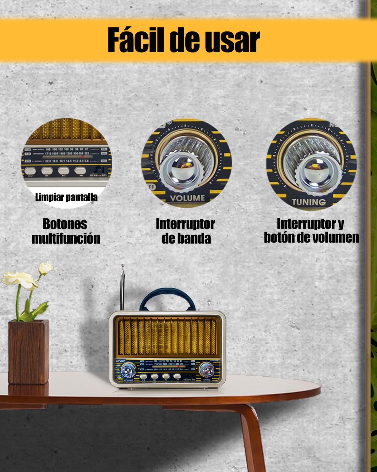 Radio Portátil Pequeña, AM/SW/FM, Bluetooth 5.0, Recargable, Soporte TWS/USB/Tarjeta TF, Retro para Cocina, Escritorio, Exterior (Blanco)