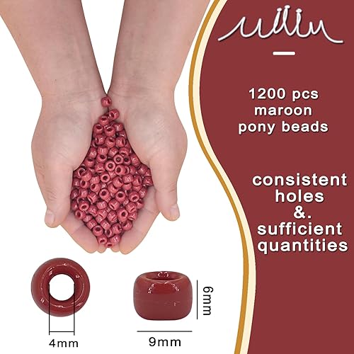 Miniatura 2 de 1200 cuentas de poni de 0.236 x 0.394 pulgadas a granel, cuentas de poni rojo ladrillo para hacer pulseras, cuentas Kandi, cuentas de pelo para