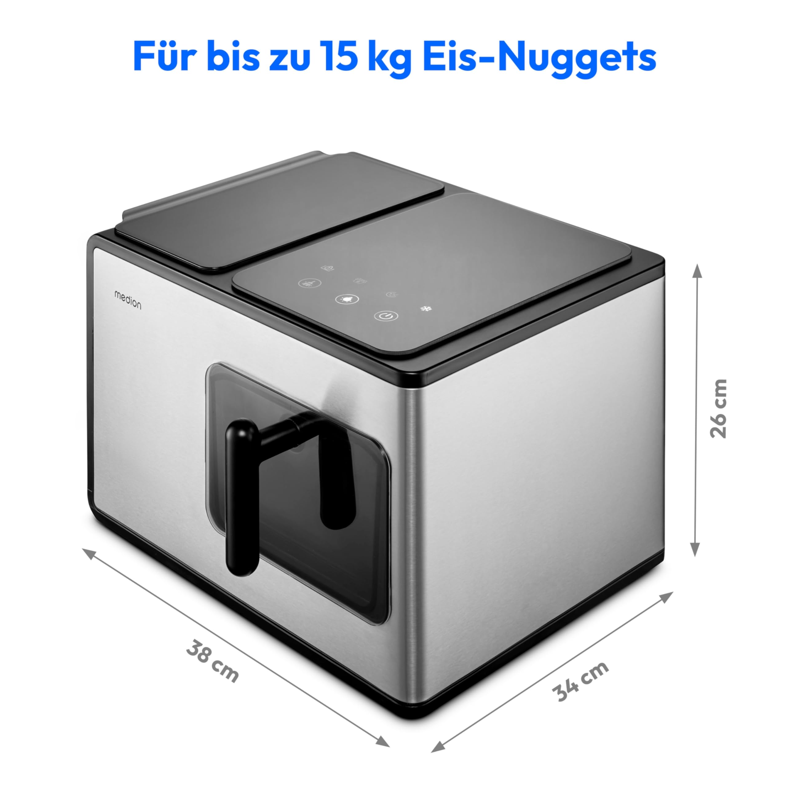 MEDION Eiswürfelmaschine (Nugget Eiswürfel, Crushed Ice, perfekt für Getränke & Cocktails, 2 Liter Tank, bis zu 15kg Eiswürfel, kurze Produktionsdauer ca. 5 Min., selbst reinigend, MD11960)