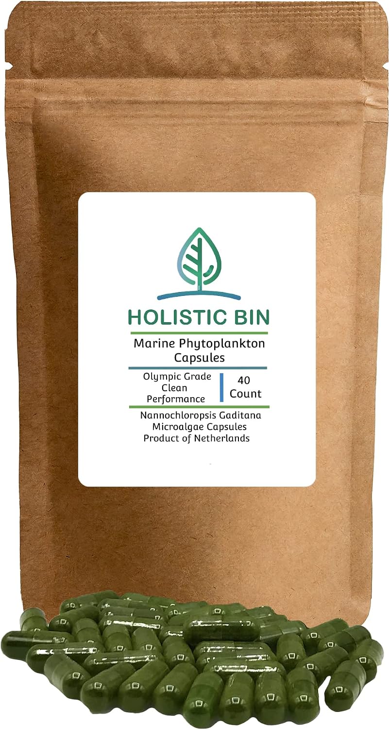 Holistic Bin Marine Phytoplankton Capsules Naturally Grown in Nordic Seawater | Vegan Omega 3 Supplement | Rich in Amino Acids, Chlorophyll, Vitamins, & Trace Minerals