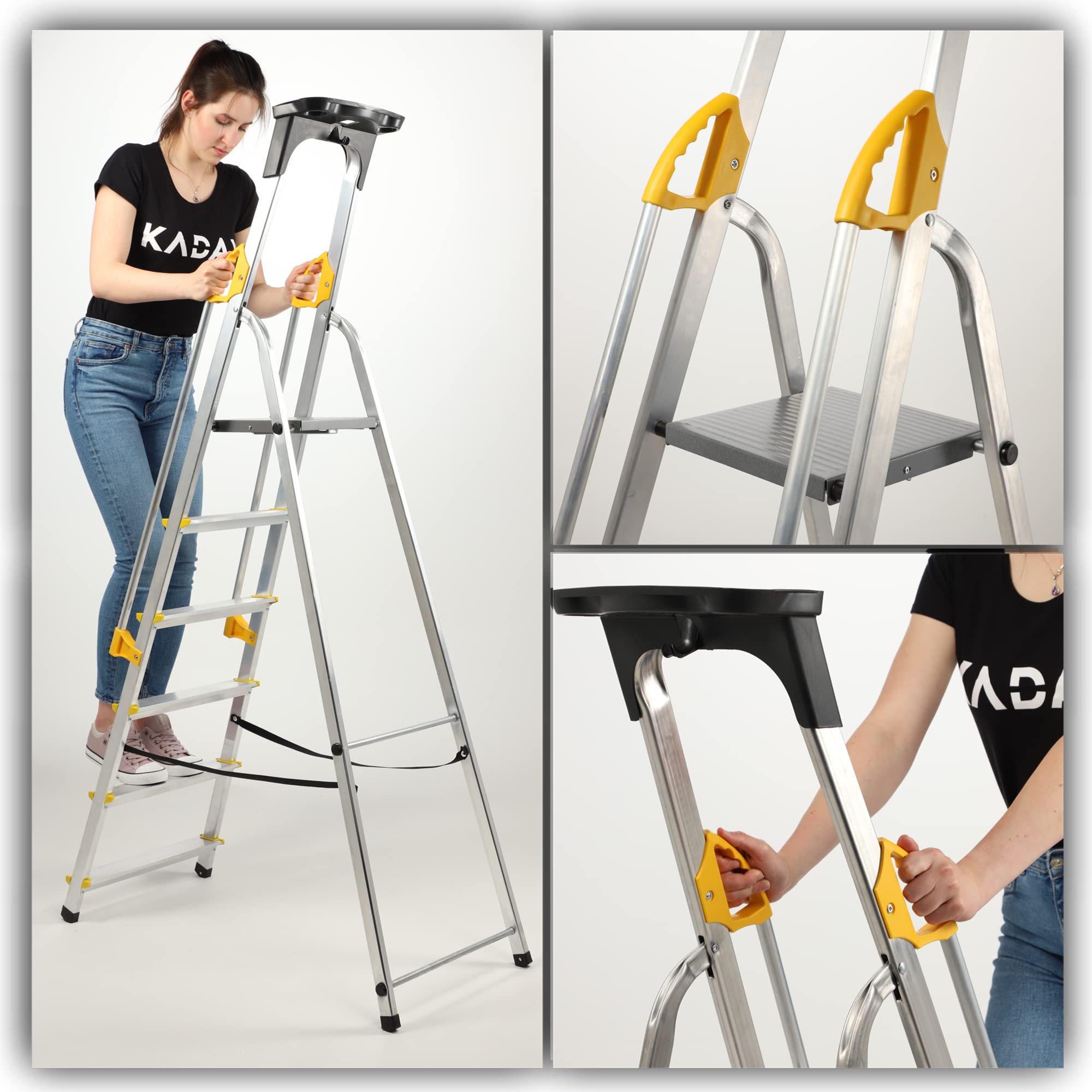 KADAX Échelle en Aluminium avec Une Capacité de Charge de 150 kg, Escabeau avec Conception Robuste pour Travaux Domestiques et Professionnels (6 Marches)