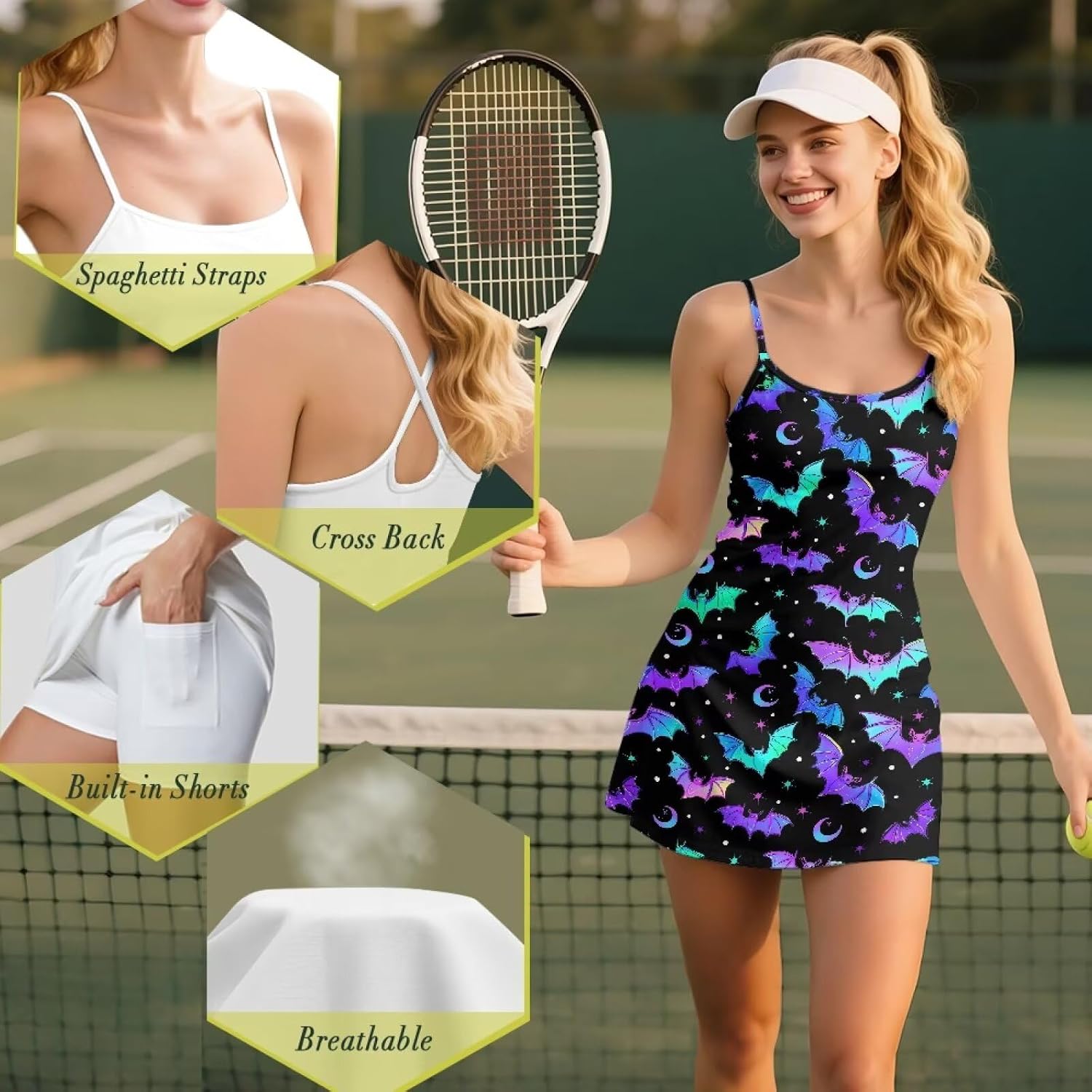 Womens Tennis Dress Breathable Golf Athletic Workout Dresses with Built in Shorts and Pockets Size XS-2XL