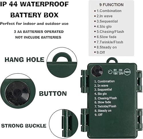 Miniatura 4 de TW SHINE Luces de Navidad a pilas, paquete de 2 tiras de 50 luces LED de 16 pies con 8 modos, luces de Navidad para exteriores, interiores, bodas,