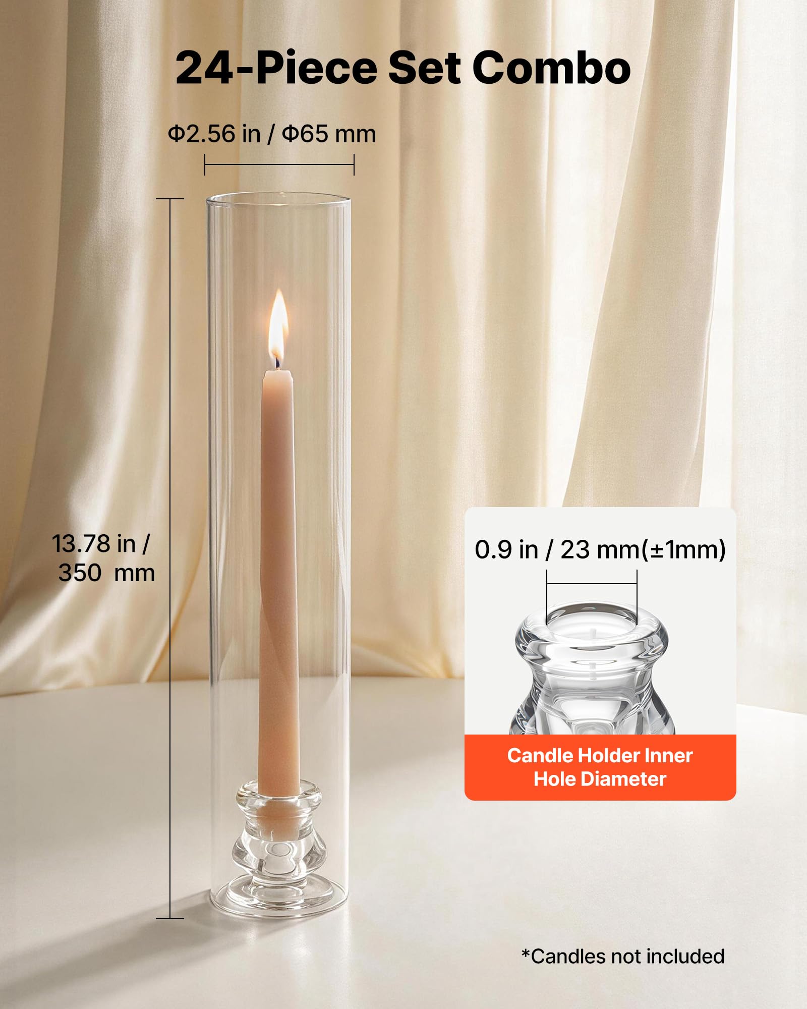 VEVOR Set di 24 Portacandele Hurricane, Portacandele da Tavolo, Cilindri in Vetro Trasparente 65 x 350 mm, Vetro Borosilicato di Alta Qualità, Centrotavola per Matrimoni, Feste e Decorazioni Moderne