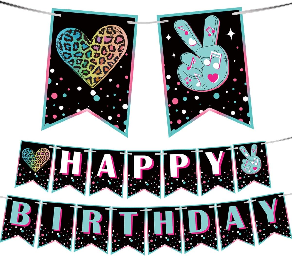 Haimimall Music Theme Happy Birthday Banner TikTok Birthday Banner TikTok Birthday Decorations for Music TikTok Party Decorations Tick Tock Party Supplies