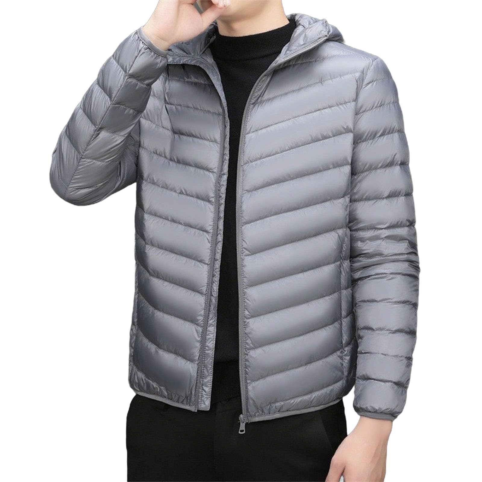 Mens Winter Coats Heavyweight Windproof Oversized Jacket Puffer Full Zipper Down Hoodie Winter Warm Thermal Outwear
