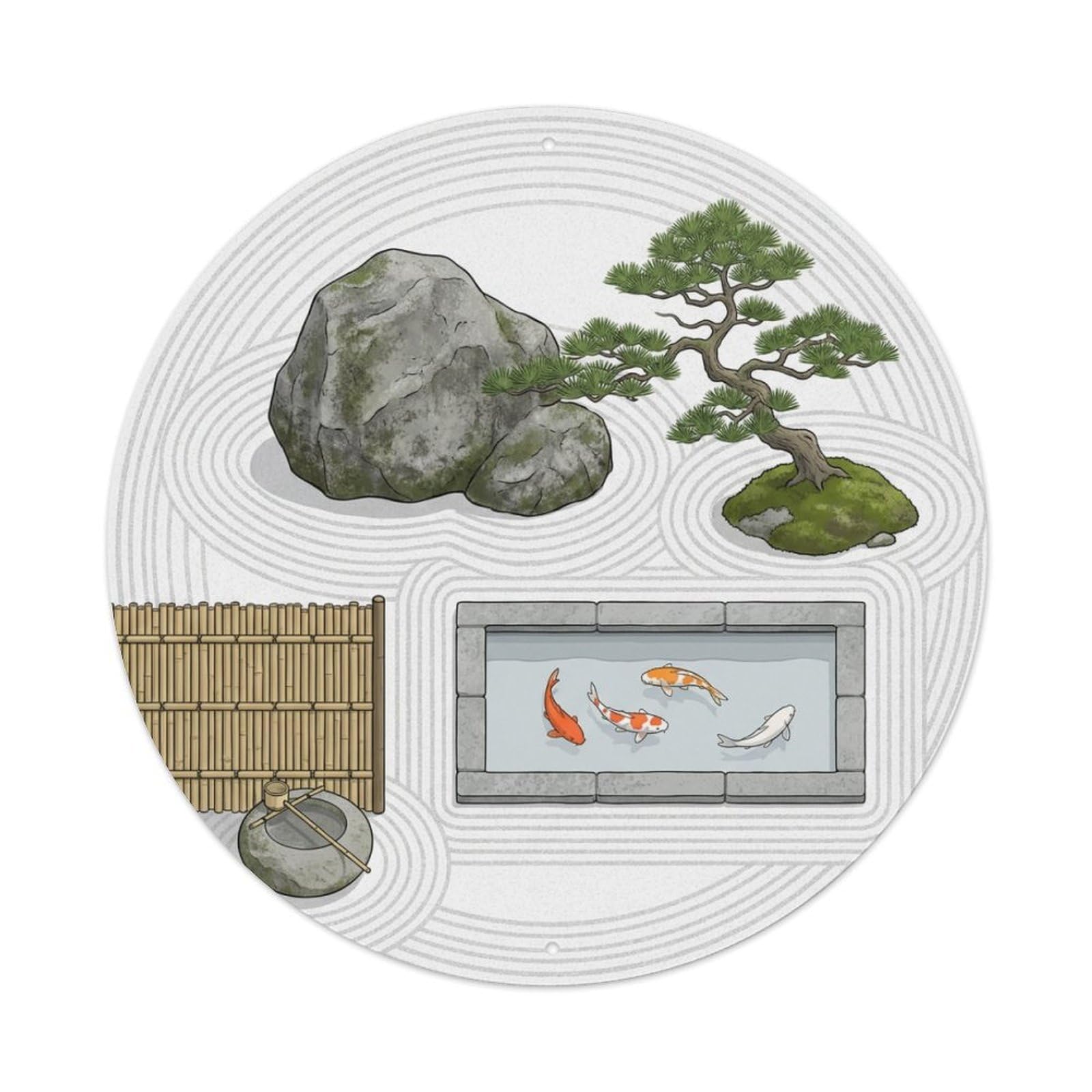 Galvaxio Style Japanese Koi Fish Stone Garden Minimalist Zen Metal Tin Sign