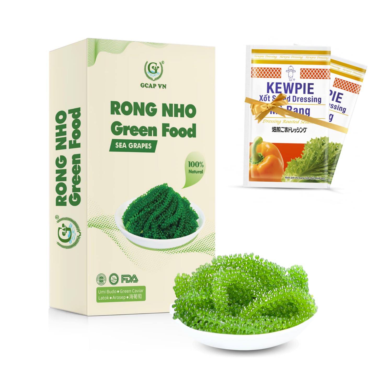 GCAP Sea Grapes – Dehydrated Umibudo Seaweed | Vegan Green Caviar Superfood from Vietnam | Immune & Skin Support | 100g x 5 Packs – Gluten-Free, Ready to Rehydrate