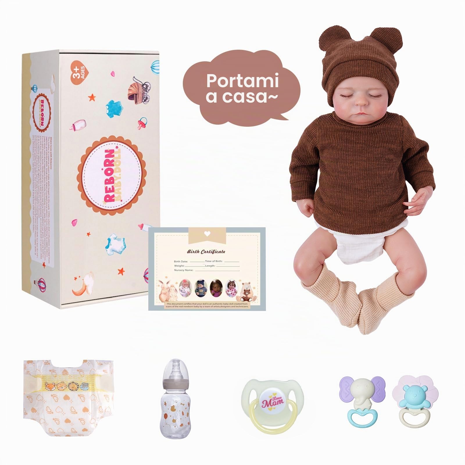 BABESIDE Bambole Reborn Maschio – 17 Pollici Bambola Realistica con Corpo in Stoffa, Reborn Neonato con Abiti e Accessori per Bambini dai 3 Anni in Su