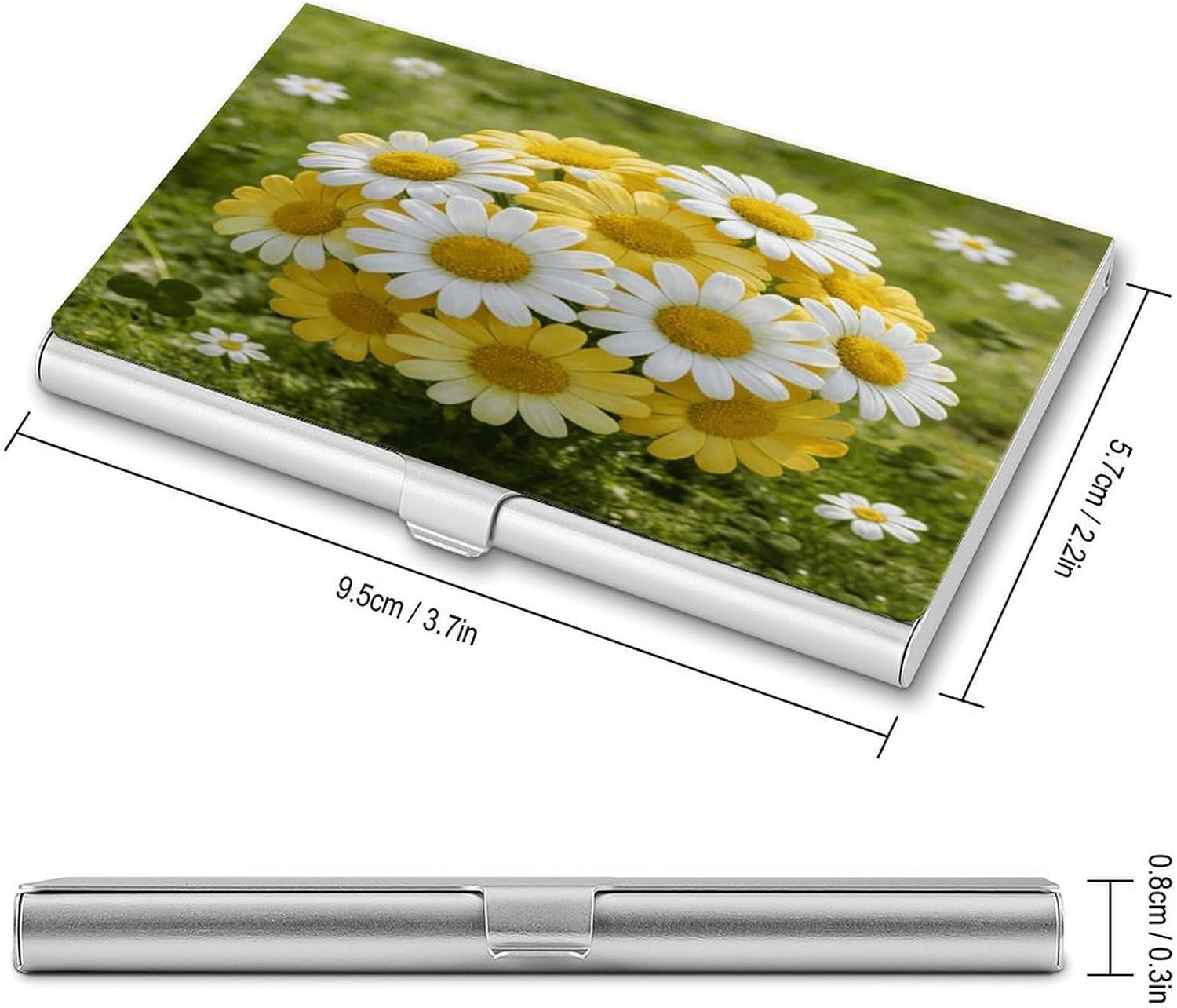 Personalized Yellow Floral Business Card Case Ultra-Thin Aluminum Alloy Business Card Holders with Buckle Style Shut Lightweight Business Card Wallet for Men Women