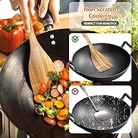 Vista 4 de Juego de utensilios de madera de teca de 6 piezas, cucharas de madera de agarre cómodo para cocinar, juego de utensilios de cocina de madera