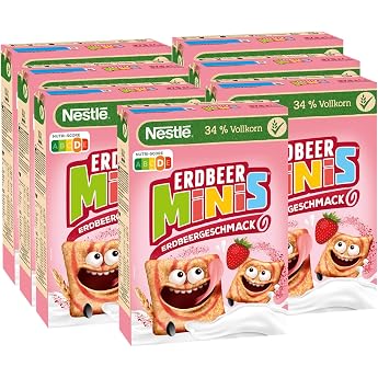 Nestle Nestl  Strawberry Minis Cereals with Strawberry Flavour and Whole Grain Pack of 7 7 x 375 g