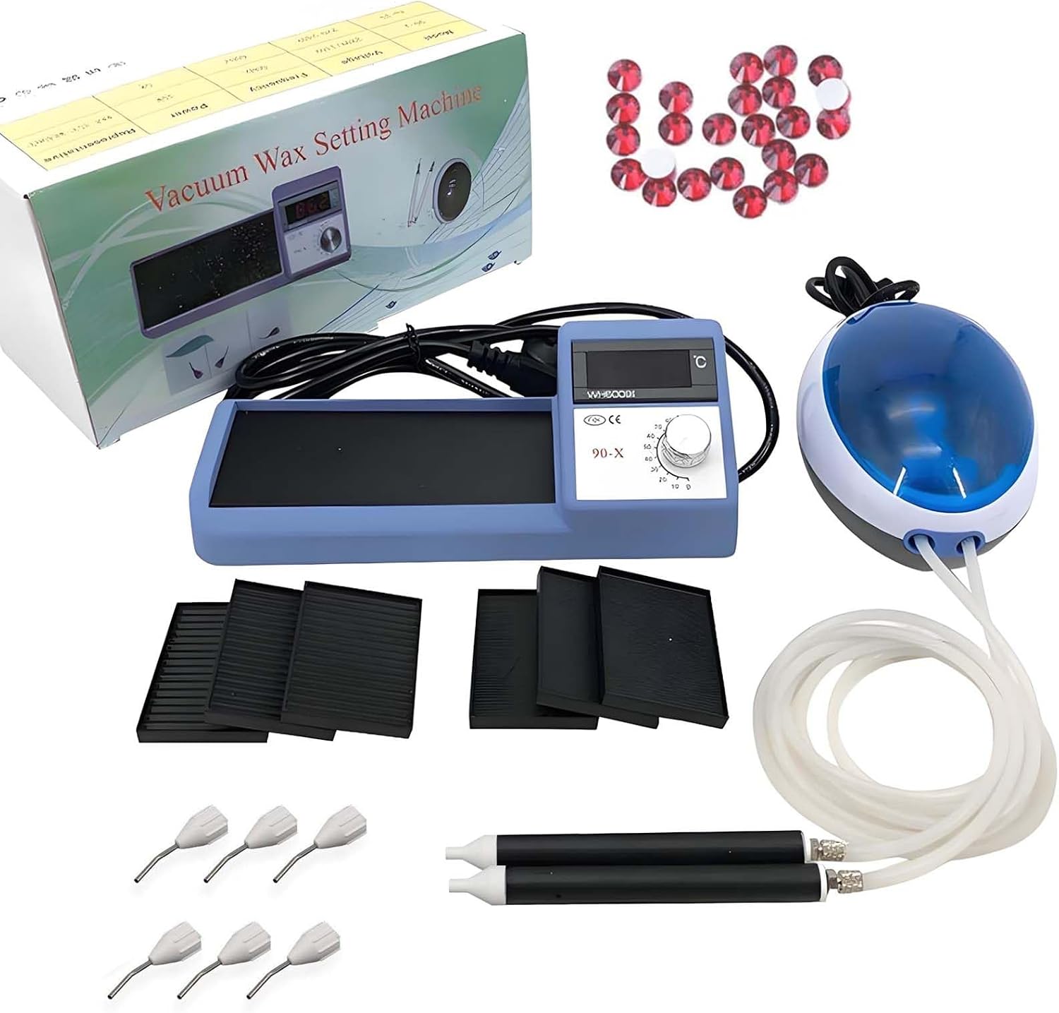 Vacuum Wax Setting Machine Kit - 70W Thermal Stone Setter with Wax Melting Pen, Stone Suction Device, Air Tube, Inlay Plates, Pliers | Max Temp 90°C for Manual Jewelry Wax Casting