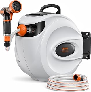 VEVOR Schlauchtrommel Wasser 35mx12mm mit Wandhalterung Tragegriff Schlauchaufroller mit 9-Muster-Sprühdüse & Gartenschlauch 180° Schwenkbar Wand-Schlauchbox mit Aufroll-Automatik Gießen Autowaschen