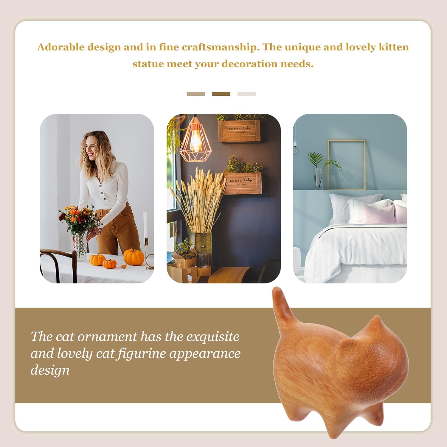 Mini Wooden Cat Figurine: Adorable Cartoon Kitten Desktop Decor for Cat Lovers, Coffee Wood Kitten Ornament, 1.85 X 1.37 X 0.90 Inch for Home or Office - Image 6