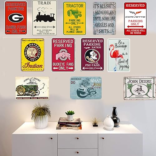Miniatura 9 de ELLASSAY Flytime Tractor - Letrero de hojalata con texto en inglés "Parking Only All Others Will Be Plowed Under Outdoor Garden Metal Vintage Garage