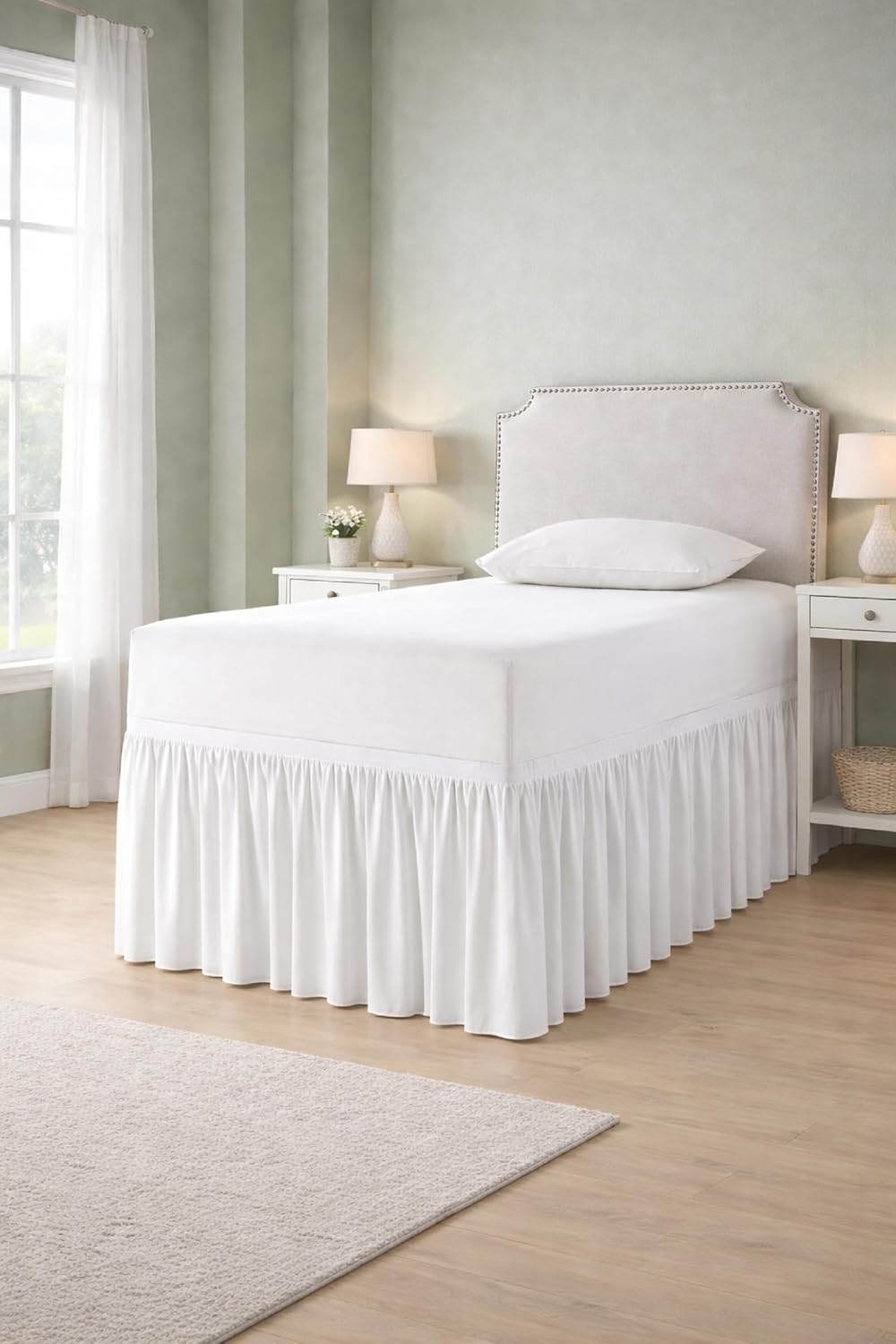 Full XL Dorm Bed Skirt 1 Piece (54 x 80 Inches) – 36 Inch Drop, White Microfiber Dust Ruffle, Soft Fabric, Skin-Friendly, Three-Sided Design, Easy-Fit Lightweight Dorm Room Bedding