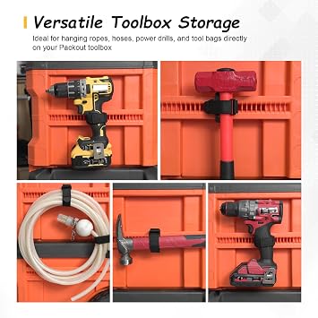 2 Pcs Long Handle Tool Holder Compatible with Klein MODbox Toolbox Rail, Adjustable Rail-Mounted Strap for Axe, Shovel, Drill, Hammer & Rope