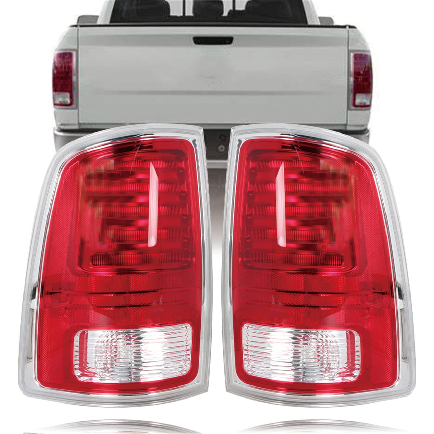 Photo 1 of labwork Driver and Passenger Side Tail Lights Replacement for 2013-2018 RAM 1500 2500 3500 Red Lens Chrome Interior Rear Tail Lights Brake Lamps Assembly LH & RH 68093079AC 68093078AC