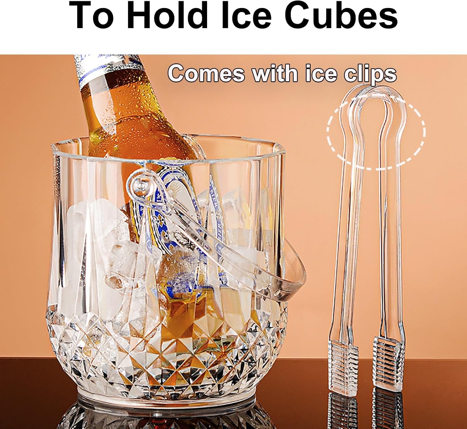 Small Ice Bucket, Acrylic Ice Bucket, Ice Bucket Container with Ice Clamp and Handle, for Bars, Parties, Restaurants and Home