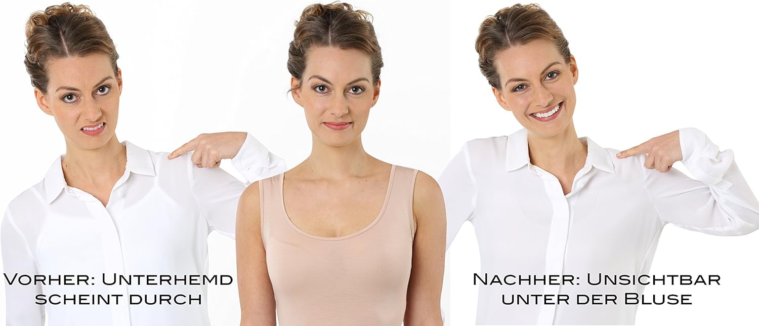 ALBERT KREUZ Women’s Invisible Short-Sleeve Undershirt – Deep Scoop Neck, Organic Stretch Cotton Jersey, Beige