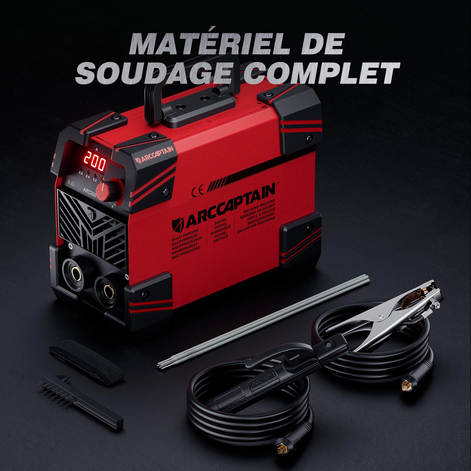 ARCCAPTAIN ARC200 Poste a Souder Poste à Souder Inverter avec Contrôle Synergique, Machine a Souder MMA 230V, IGBT, Hot Start, Arc-Force, Anti-Stick