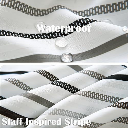 Miniatura 9 de JINCHAN Cortina de ducha blanca con tela de rayas verdes, cortina de ducha moderna a rayas para baño, cortina de ducha de verano repelente al agua