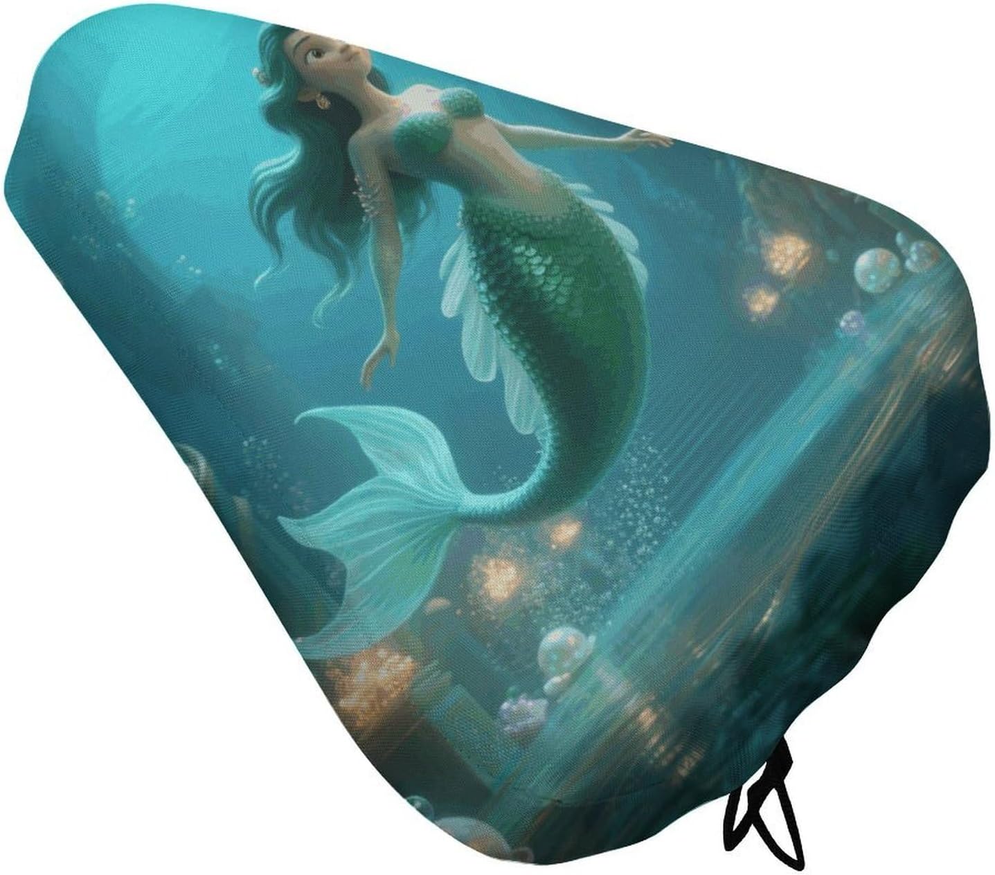 Waterproof Bike Seat Cover with Drawstring -Mermaid in Underwater Palace Universal Exercise Bike Seat Cushion for Men & Women, Comfortable Non-Slip Bicycle Saddle Cover for Road/Mountain Bikes