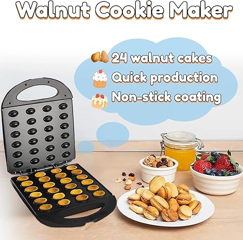 Miniatura 2 de Máquina eléctrica para hacer pasteles de nuez, 24 piezas de capacidad de 1400 W, waflera con platos extraíbles, panel antiadherente, mini máquina