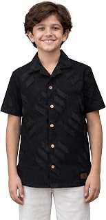 THE ROOT & RISE Boys Black Satin Self Pattern Cuban Collar Shirt Stylish Party Casual Wear Half Sleeve Trendy Summer Clothing Price In India