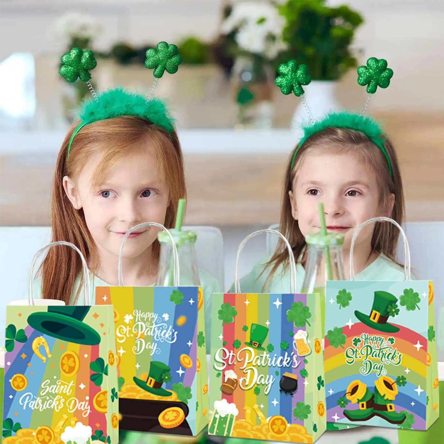 Wesnoy 48 Stück St. Patrick's Day Geschenktüten, 20x19x8 Cm | Wiederverwendbare Vlies-Taschen Mit Griffen Für Partygeschenke