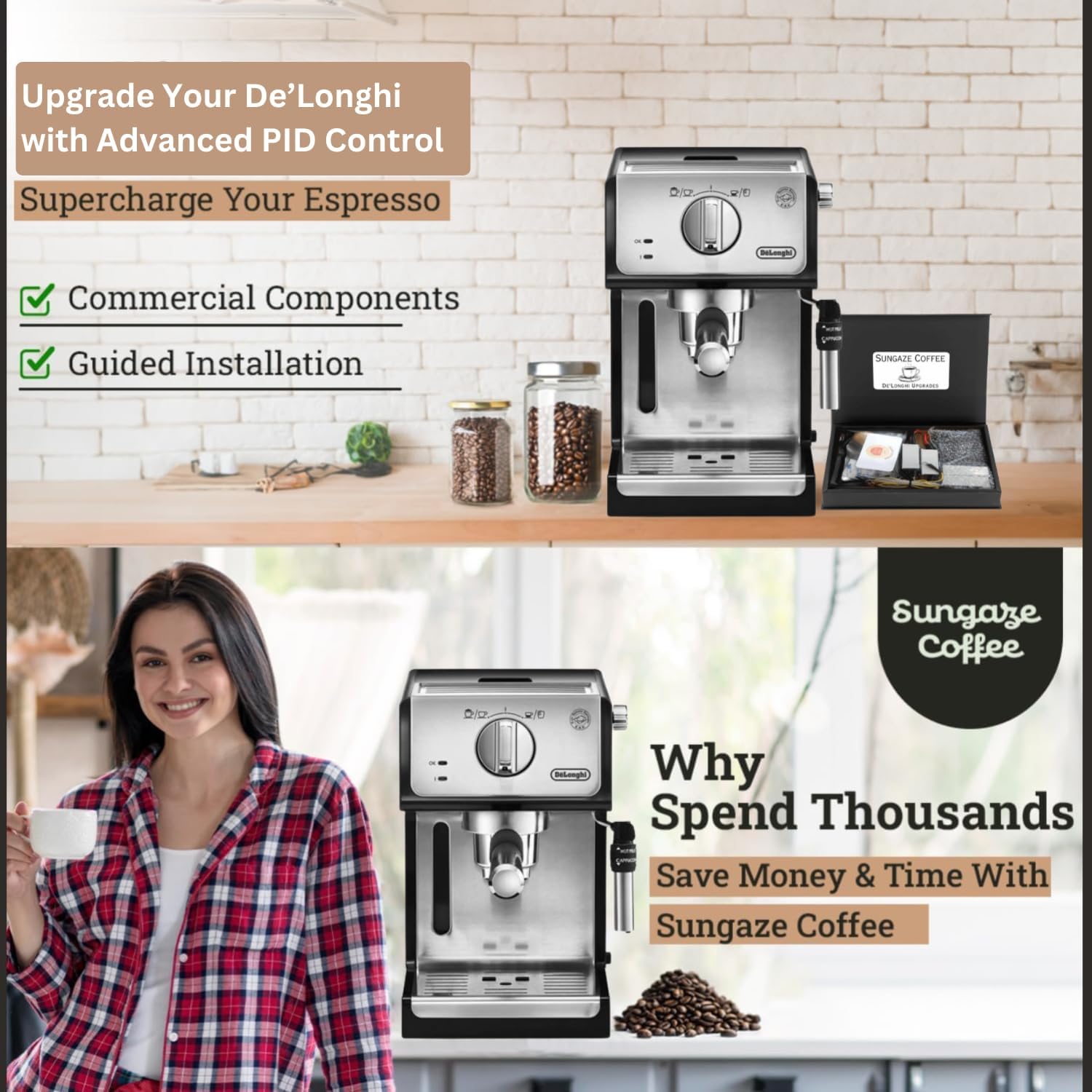 Upgrade Kit for DeLonghi, Advanced PID & Flow Control for ECP3420, 3120, & 3630 Models - Achieve $1,000+ Quality Shots with Enhanced Brew, Steam, & Pre-Infusion Performance for De'Longhi