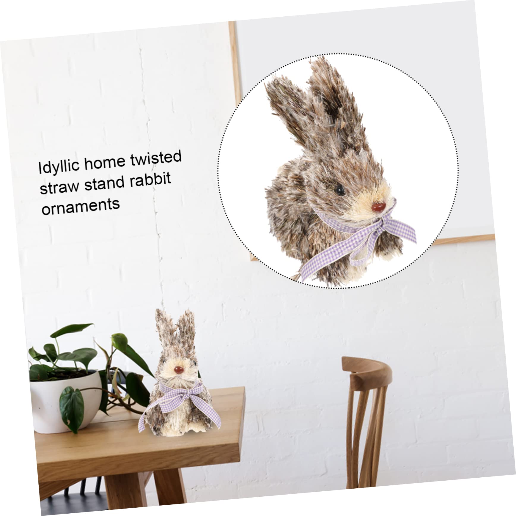 Alipis Décoration Lapin en Paille Tissée, Figurine Animale Légère, Pièce Décorative pour Salle à Manger et Salon, Style Naturel