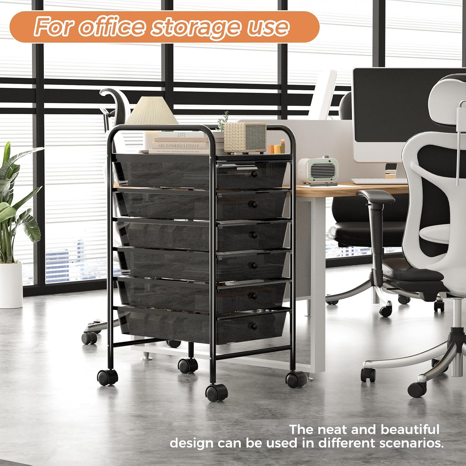 6 Tier Utility Rolling Cart with 6 Drawers Multipurpose Rolling Storage Cart with Wheels and Handles for Office Classroom Kitchen Bathroom Bedroom Organization Black