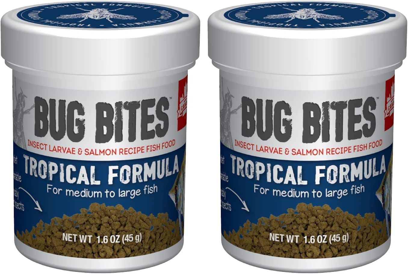 Bug Bites Tropical Fish Food, Large Granules for Medium to Large Sized Fish, 1.59 oz., A6578 (Pack of 2)
