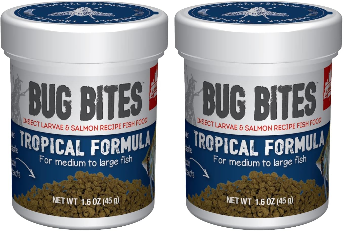 Fluval Bug Bites Tropical Fish Food, Large Granules for Medium to Large Sized Fish, 1.59 oz., A6578 (Pack of 2)