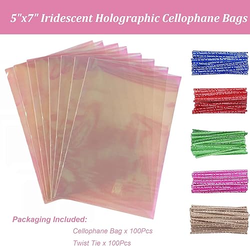 Miniatura 10 de Morepack Bolsas de celofán holográficas iridiscentes, 4 x 6 pulgadas, bolsas de galletas con 5 colores para baby showers, bodas, fiestas de
